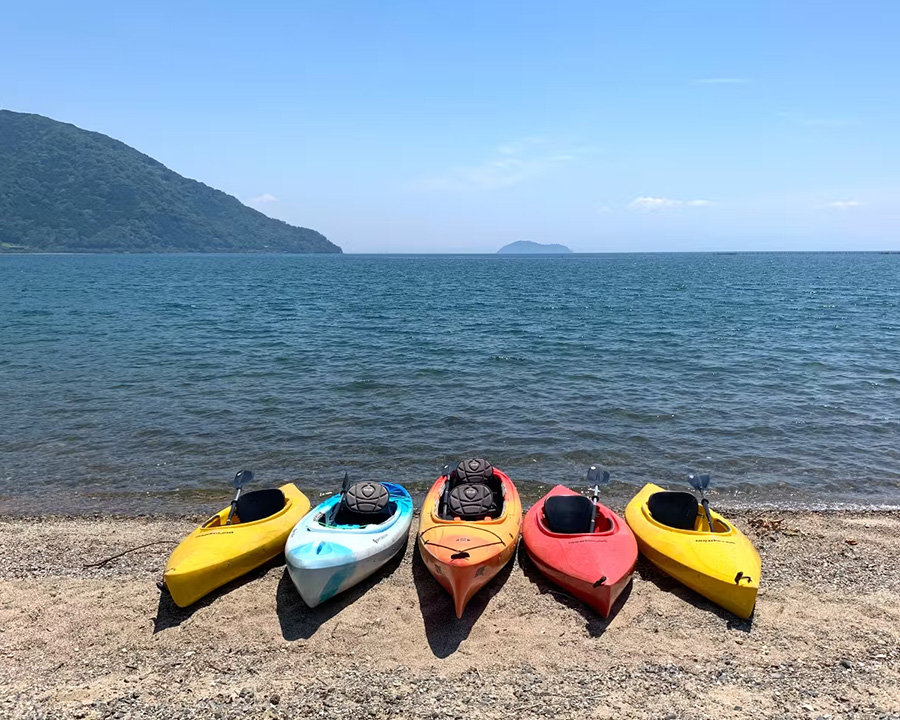 びわ湖でカヌー